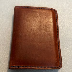 Custom English Tan Dublin vertical card wallet.